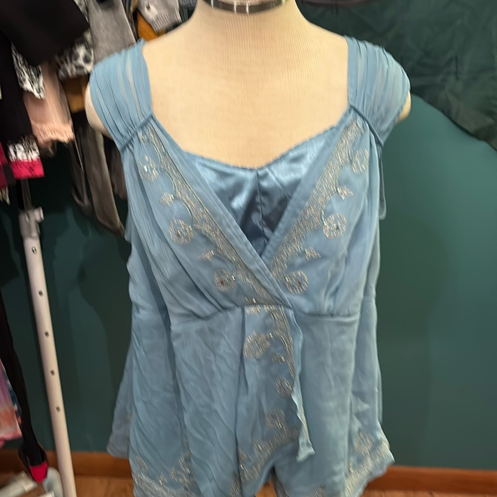 Lane Bryant Blue Embroidered Blouse